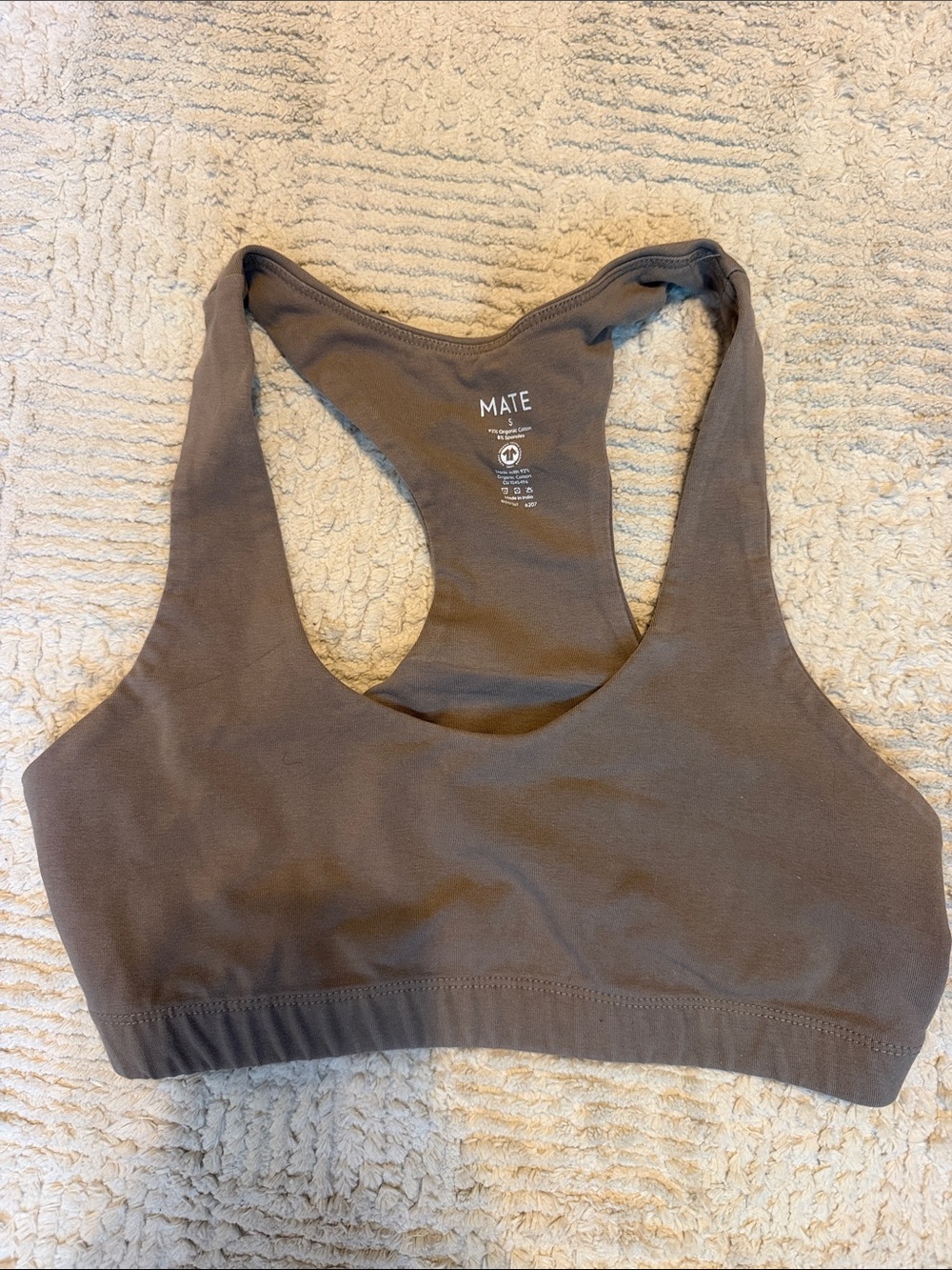 MATE The Label Organic Stretch Sports Bra — Pebble, size s